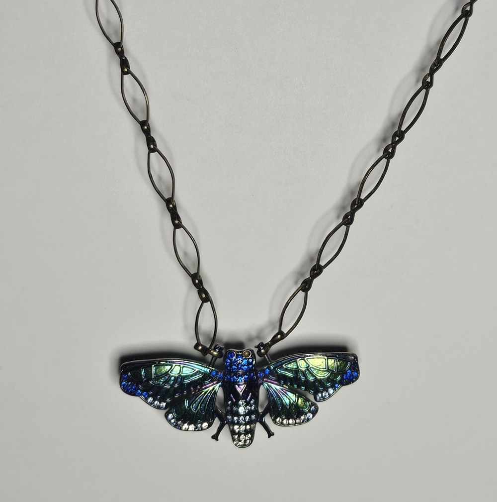 Blue and Green Moth Pendant Necklace